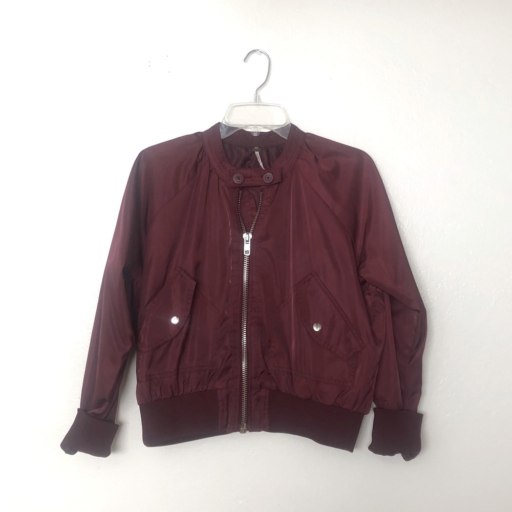 Free People Burgundy Bomber Jacket